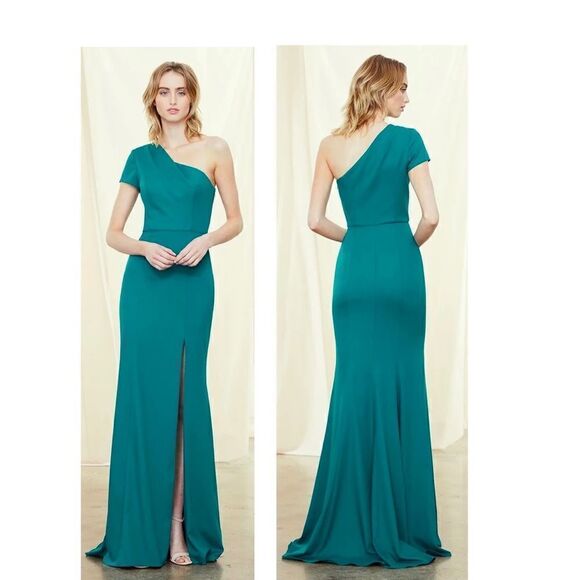 Amsale Nadia One Shoulder Cap Sleeve Crepe Gown Dress BNWT - Picture 1 of 7